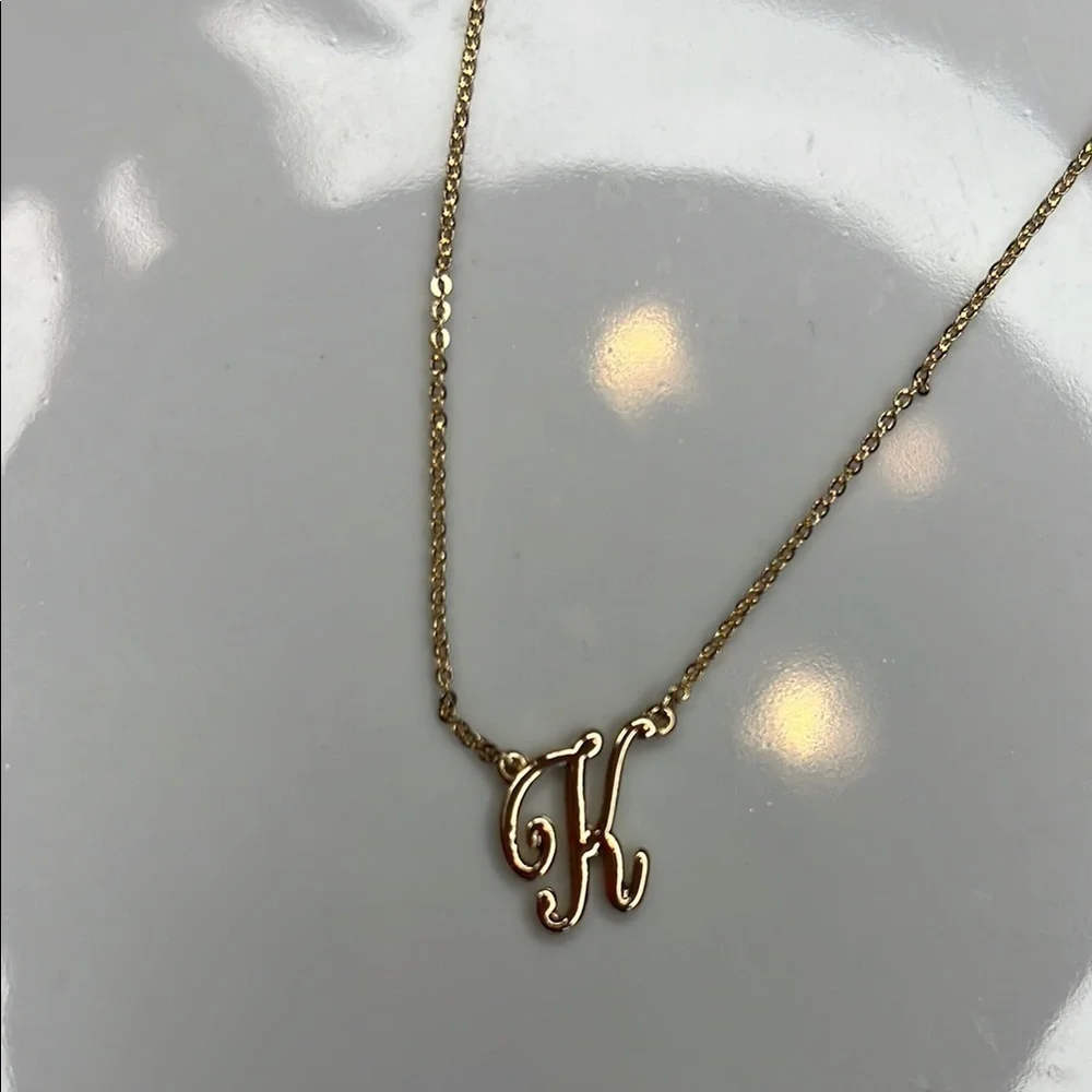 Gold Necklace with Cursive M Pendant and Fine Chain